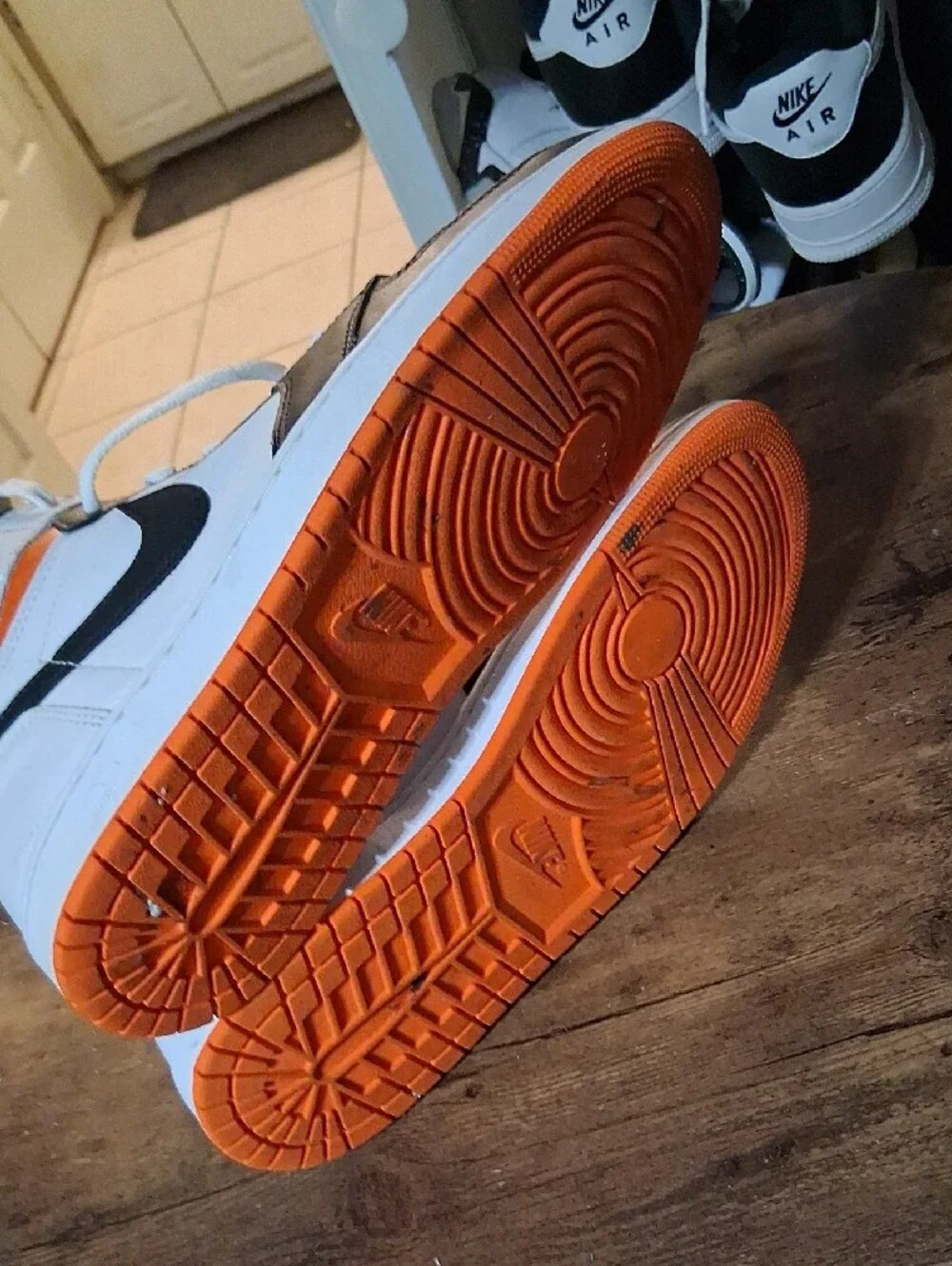 Jordan High-Top Sneakers in White, Black & Orange